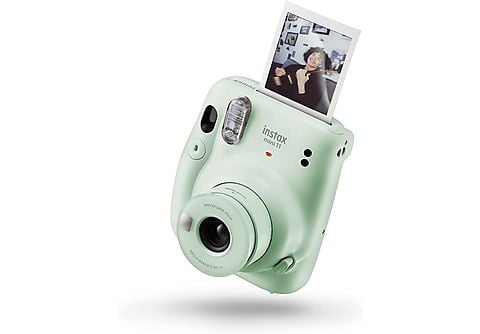 Cámara instantánea - Fujifilm Instax Mini, Flash integrado, Fotos tamaño tarjeta, Verde pastel