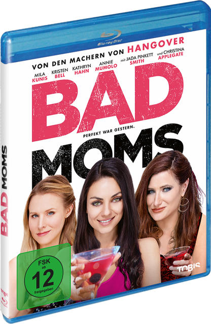 Blu-ray-Cover mit drei Frauen, Titel 'Bad Moms' und einer komischen Szene.