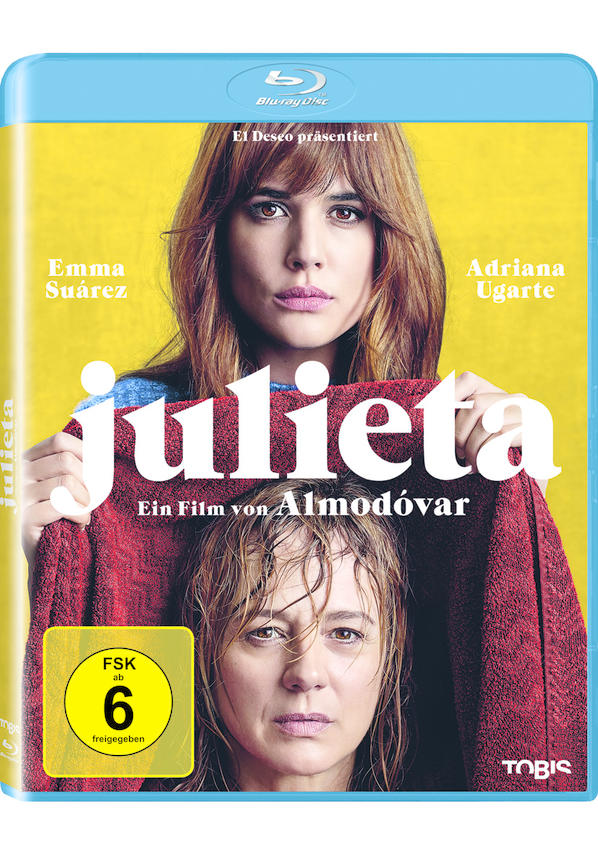 Blu-ray-Cover. Zwei Frauen sind zu sehen, mit dem Titel 'Julieta' und dem Namen des Regisseurs.