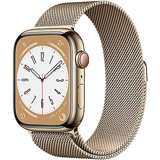 APPLE Watch Series 8 GPS + Cellular 45mm Cassa in acciaio inossidabile color oro con Loop in maglia milanese oro