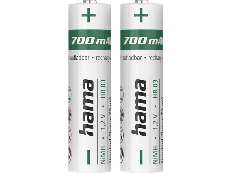 HAMA 223525 AAA NiMH 700 mAh 2 Stück - Akku (Silber)