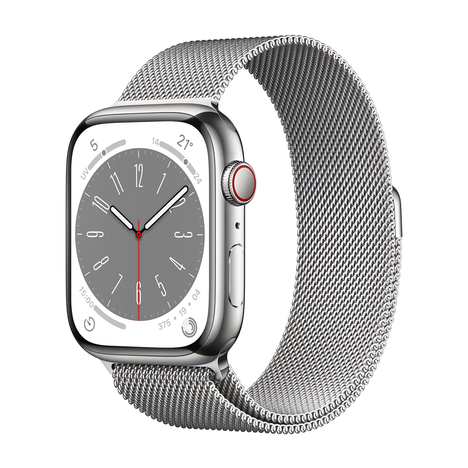 Apple Watch Series 8 GPS + Cellular 45mm Cassa in acciaio inossidabile color argento con Loop maglia milanese Argento