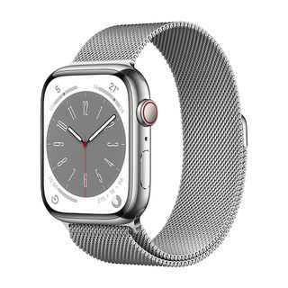 APPLE Watch Series 8 GPS + Cellular 45mm Cassa in acciaio inossidabile color argento con Loop in maglia milanese Argento