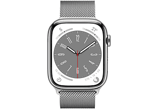 APPLE Watch Series 8 GPS + Cellular 45mm Cassa in acciaio inossidabile color argento con Loop in maglia milanese Argento