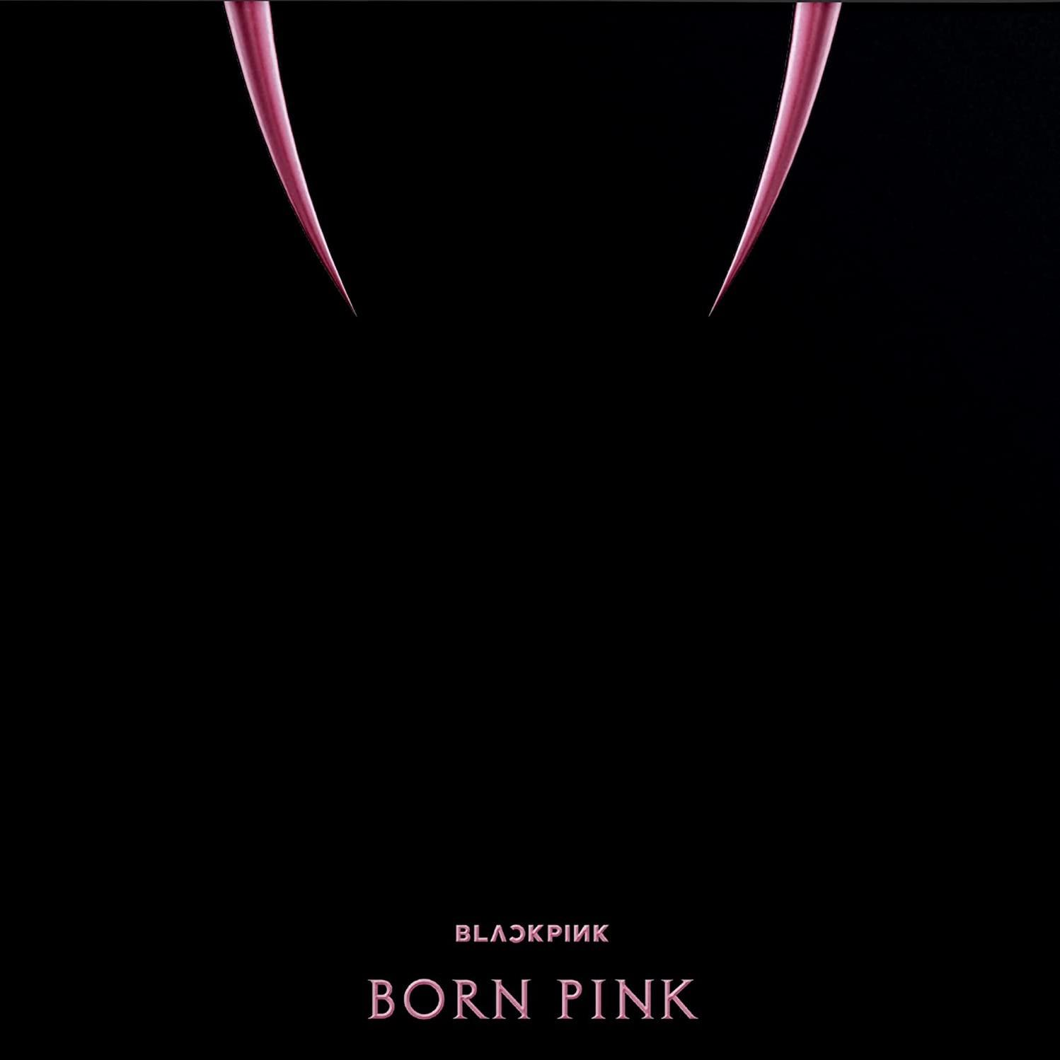 Schwarzer Hintergrund mit zwei rosa Linien oben und den Worten „BLACKPINK“ und „BORN PINK“.