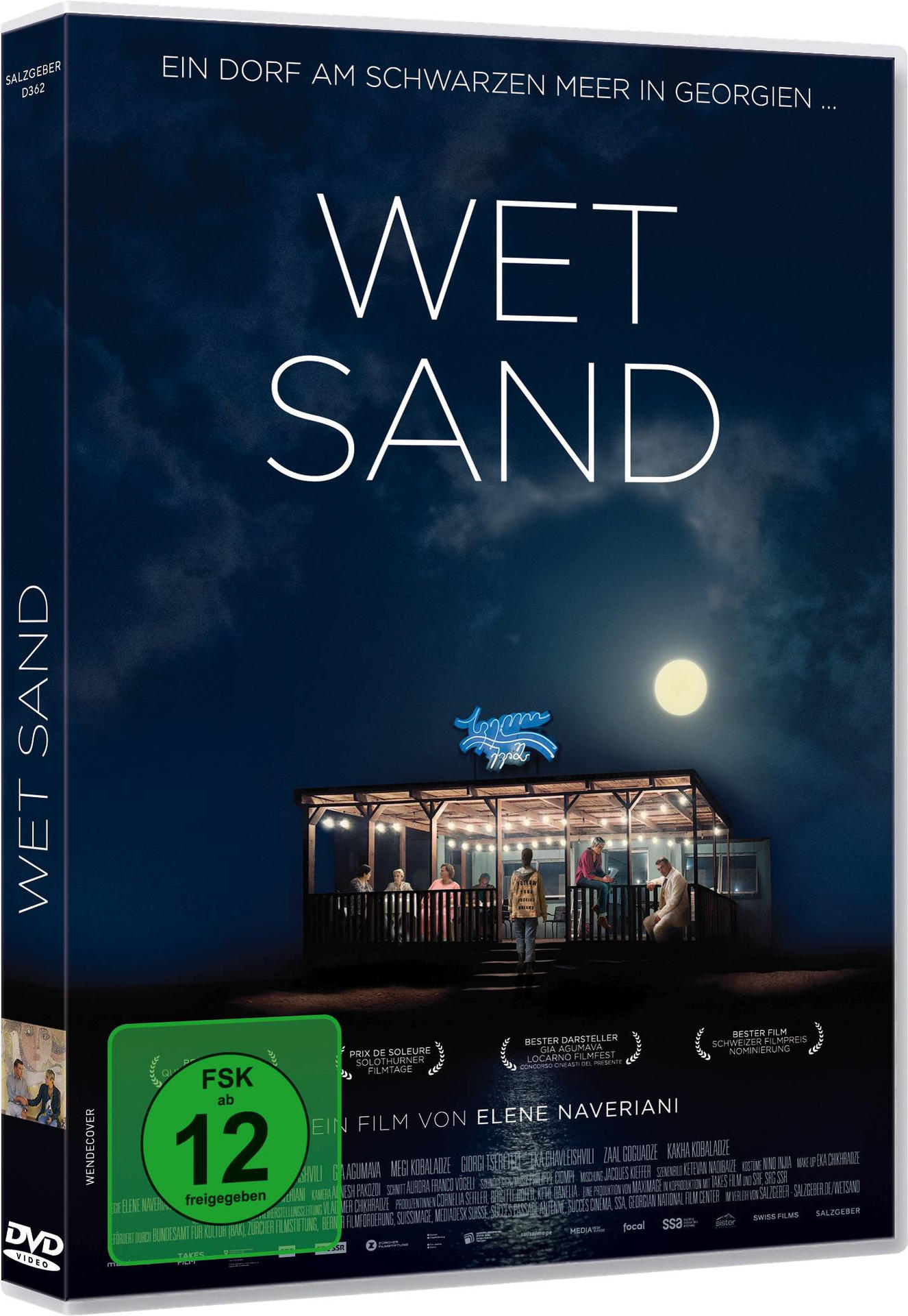 DVD-Cover für den Film Wet Sand. Zeigt eine Nachtszene am Meer. Text in Weiß.