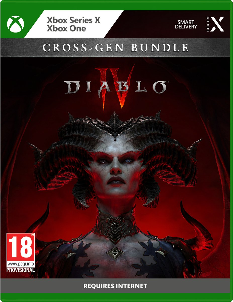 Boîte de jeu. Une femme avec des cornes et le texte Diablo IV.