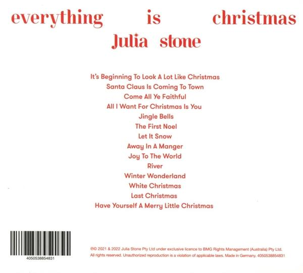 Albumcover mit Text: everything is christmas, von Julia Stone, und Trackliste.