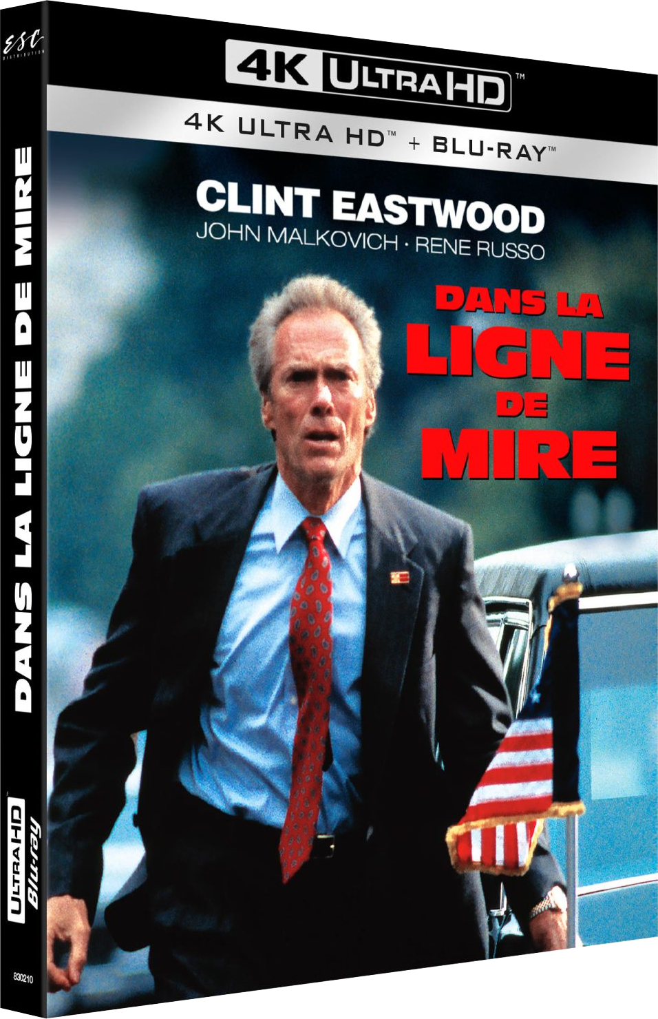 Couverture de film : Clint Eastwood en costume près d'une voiture, titre en français.