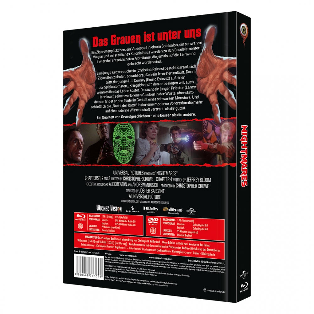 DVD-Hülle mit dem Filmtitel "Nightmares" und einem Horror-Motiv.