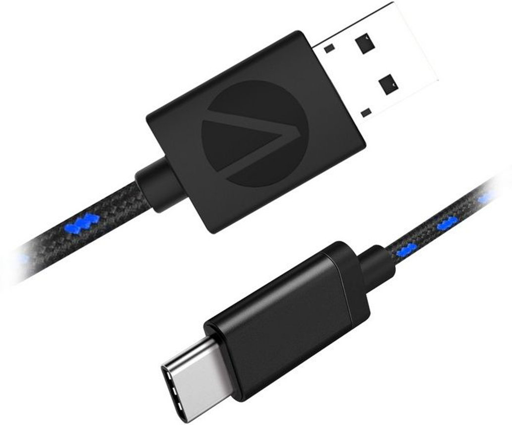 Câble USB-C noir. Connecteur USB-A à une extrémité et connecteur USB-C à l'autre.