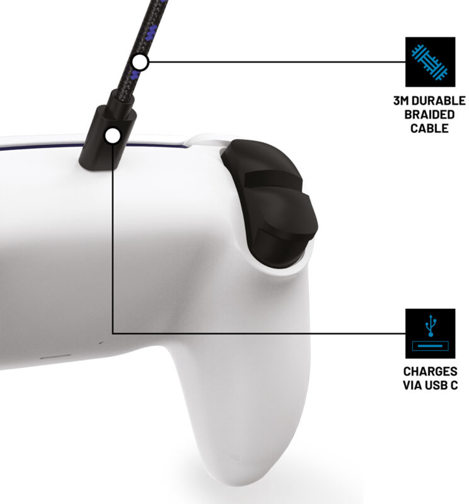 Manette de jeu blanche avec câble USB-C.