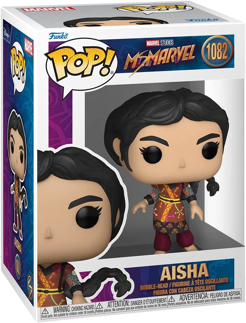 Figura Funko Pop de Ms. Marvel, en una caja con texto.