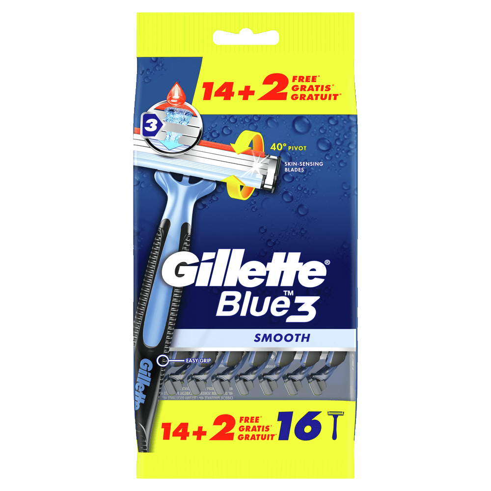 Afeitadora - Gillette Blue3 Para Hombre x14+2, Desechable, Tres Hojas De Afeitar, Banda Lubricante