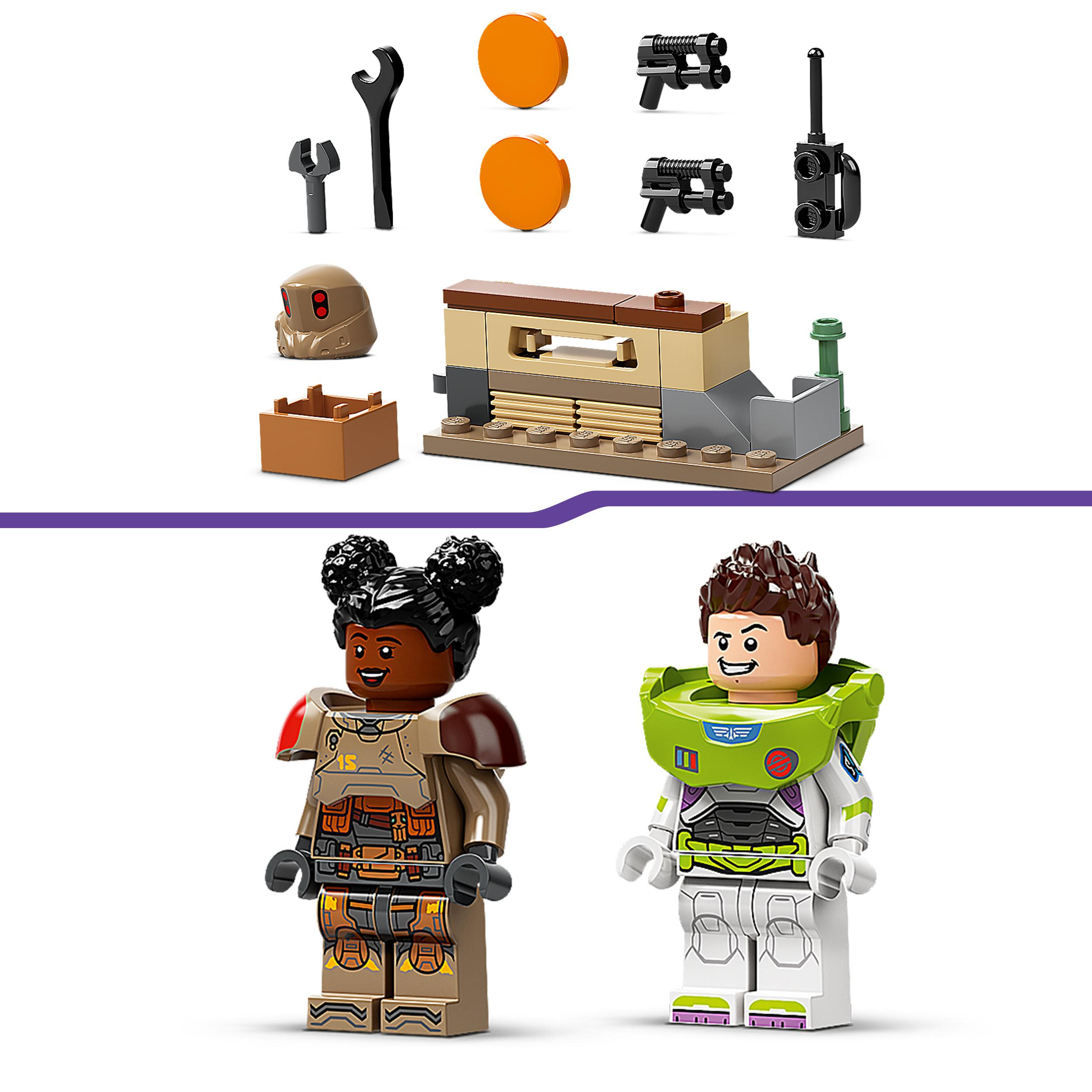 LEGO-Set mit Minifiguren einer Frau in brauner Uniform und Buzz Lightyear.