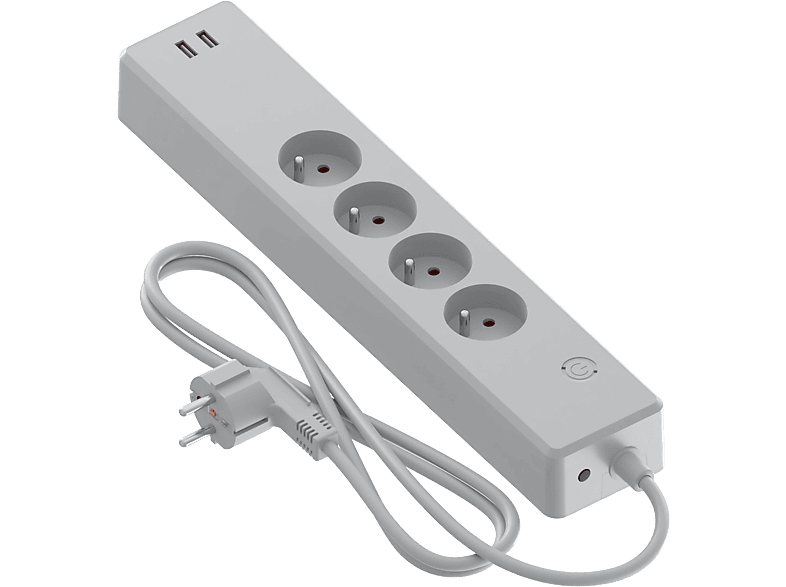 Calex Wifi Stekkerdoos - Contactdoos 4-voudig met USB (BE/FR) - Schakelaar - 1.8 meter - Grijs