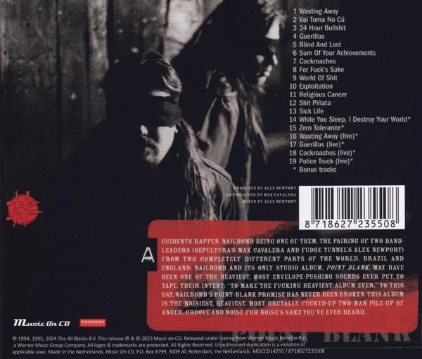 CD-Hülle hinten mit Bandmitgliedern in Schwarzweiß. Text: Nailbomb, Point Blank.