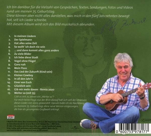 Das Bild zeigt eine CD mit einem Mann, der Ukulele spielt. Der Hintergrund ist eine grüne, strukturierte Oberfläche.