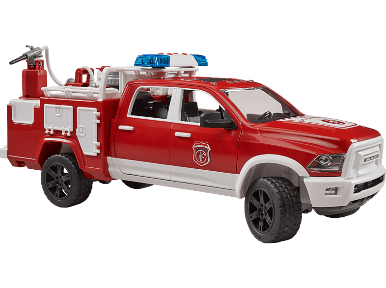 BRUDER 02544 RAM 2500 Feuerwehreinsatzwagen mit Light + Sound Modul Spielzeugauto, Rot/Weiß