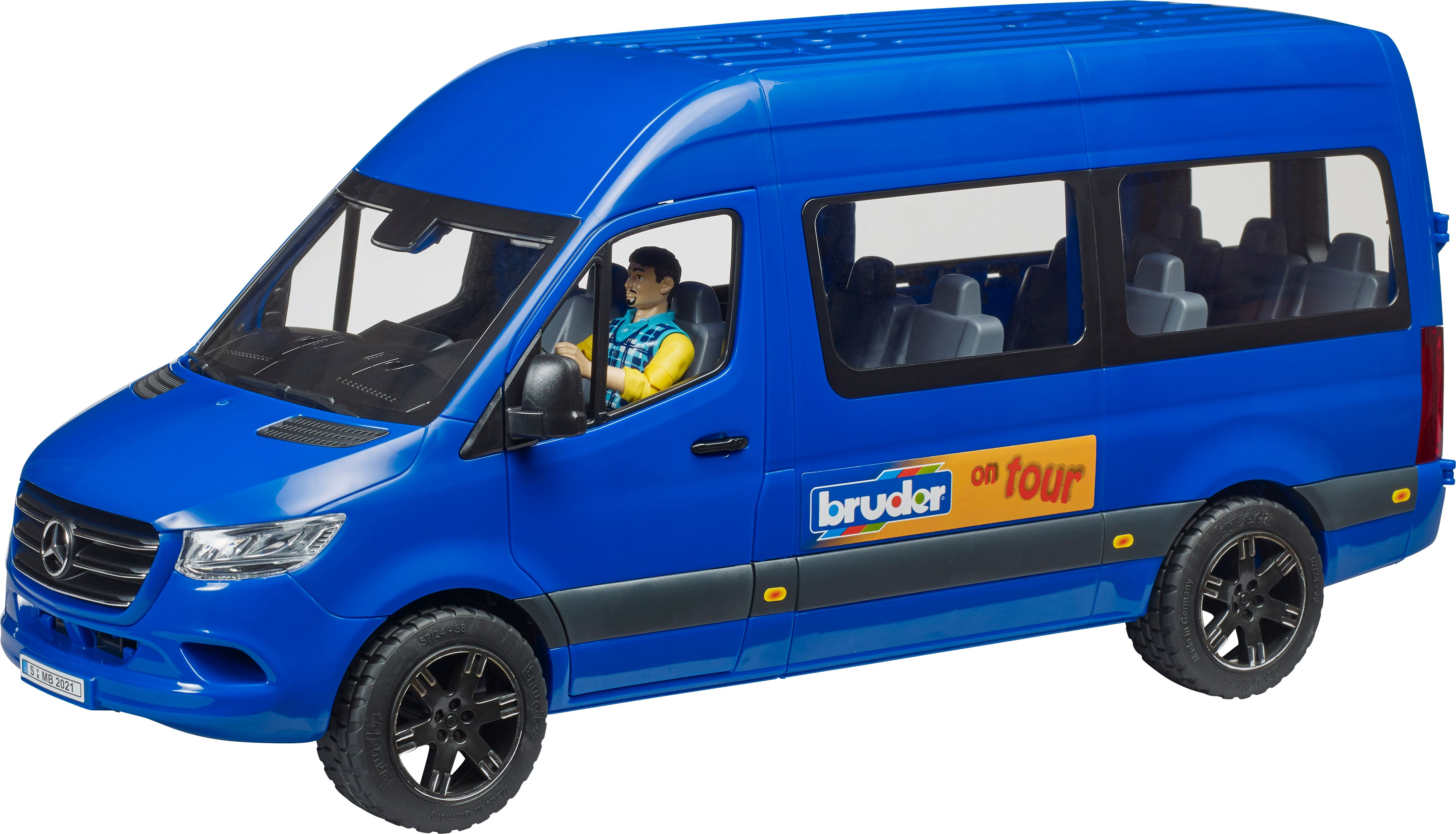 02681 BRUDER Spielzeugauto Blau MB Fahrer mit Transfer Sprinter