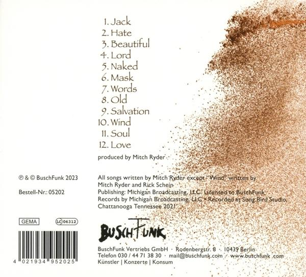 Text auf einer CD-Hülle mit einer Liste von Songs und Credits.
