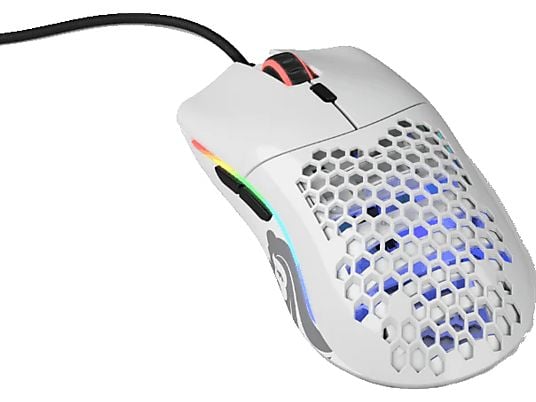 GLORIOUS PC GAMING RACE Model O - Gaming Maus, Kabelgebunden, Optisch mit Leuchtdioden, 12000 dpi, Glossy White