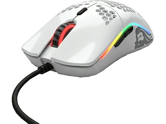 GLORIOUS PC GAMING RACE Model O- - Gaming Maus, Kabelgebunden, Optisch mit Leuchtdioden, 12000 dpi, Glossy White