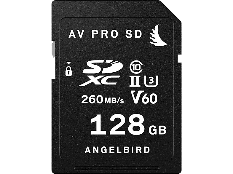 ANGELBIRD 128GB Speicherkarte AV pro SD MK2 V60, SDXC, UHS-II, U3, Class 10, R260/W140, Schwarz
