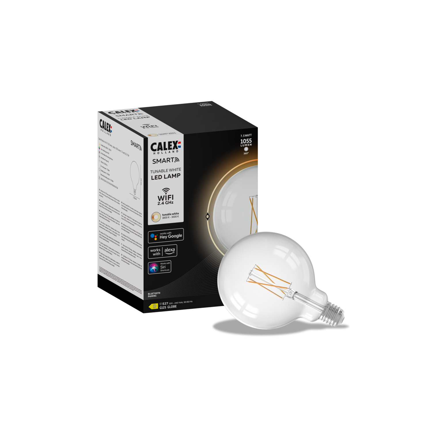 Een gloeilampverpakking met een LED-lamp en een globe-lamp.