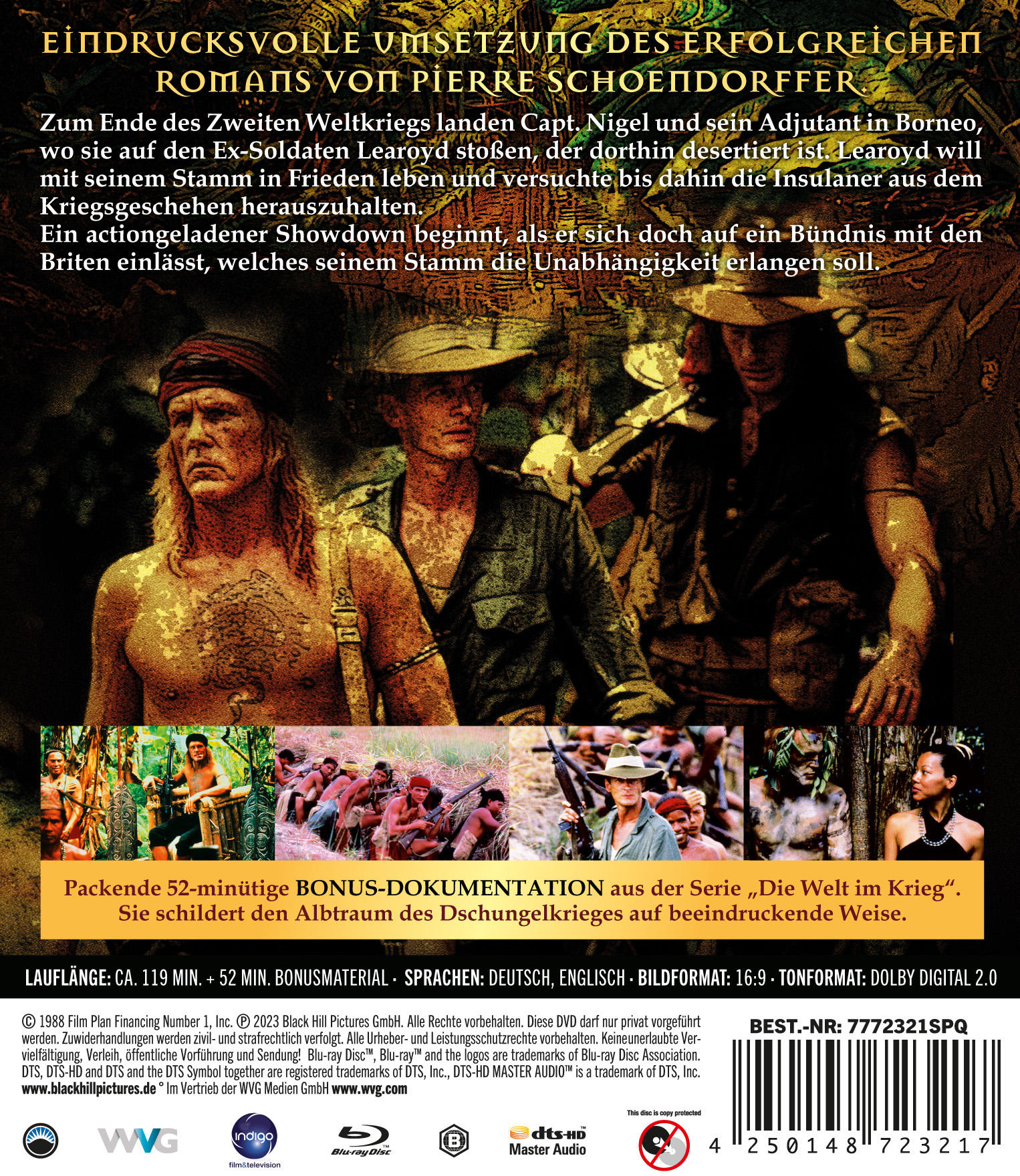 Filmcover mit drei Männern mit Hüten, Text und einem Filmstreifen am unteren Rand.