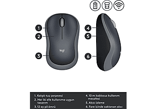 LOGITECH M185 USB Alıcılı Kompakt Kablosuz Mouse - Gri_5