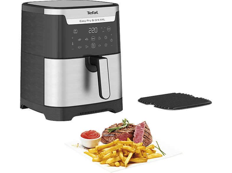 XXL Easy 1700 Watt EY801D Flexcook & Heißluftfritteuse/Grill Edelstahl/Schwarz TEFAL Grill Fry