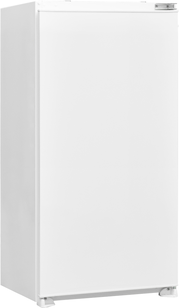 Un grand réfrigérateur blanc sur fond blanc. Design simple.