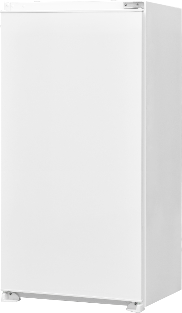 Réfrigérateur blanc sur fond blanc. Le réfrigérateur est fermé.