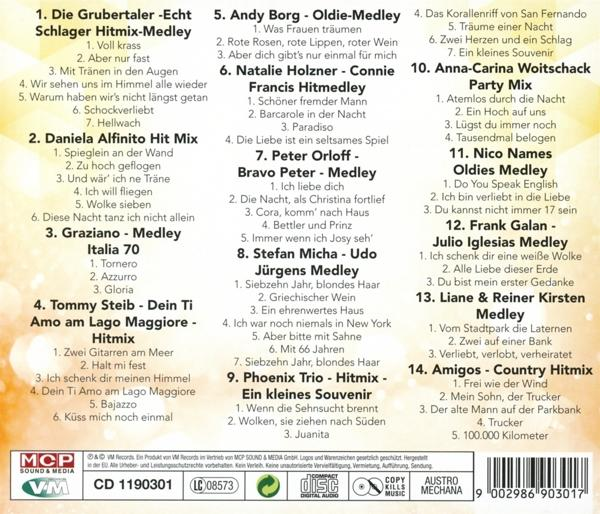 Rückseite einer CD mit Songtiteln, Künstlernamen und einem Sound & Media-Logo.