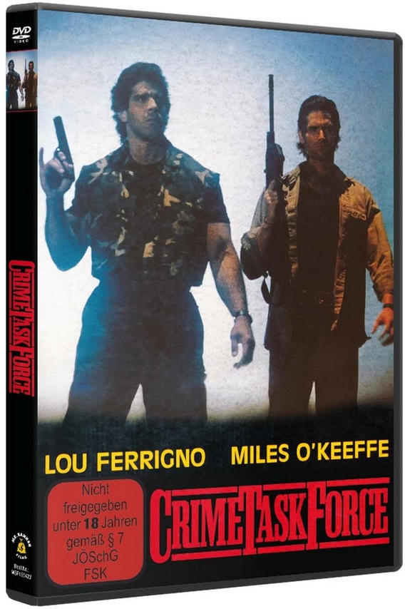 DVD-Cover: Zwei Männer mit Waffen auf einem Poster des Films 'Crime Task Force'.