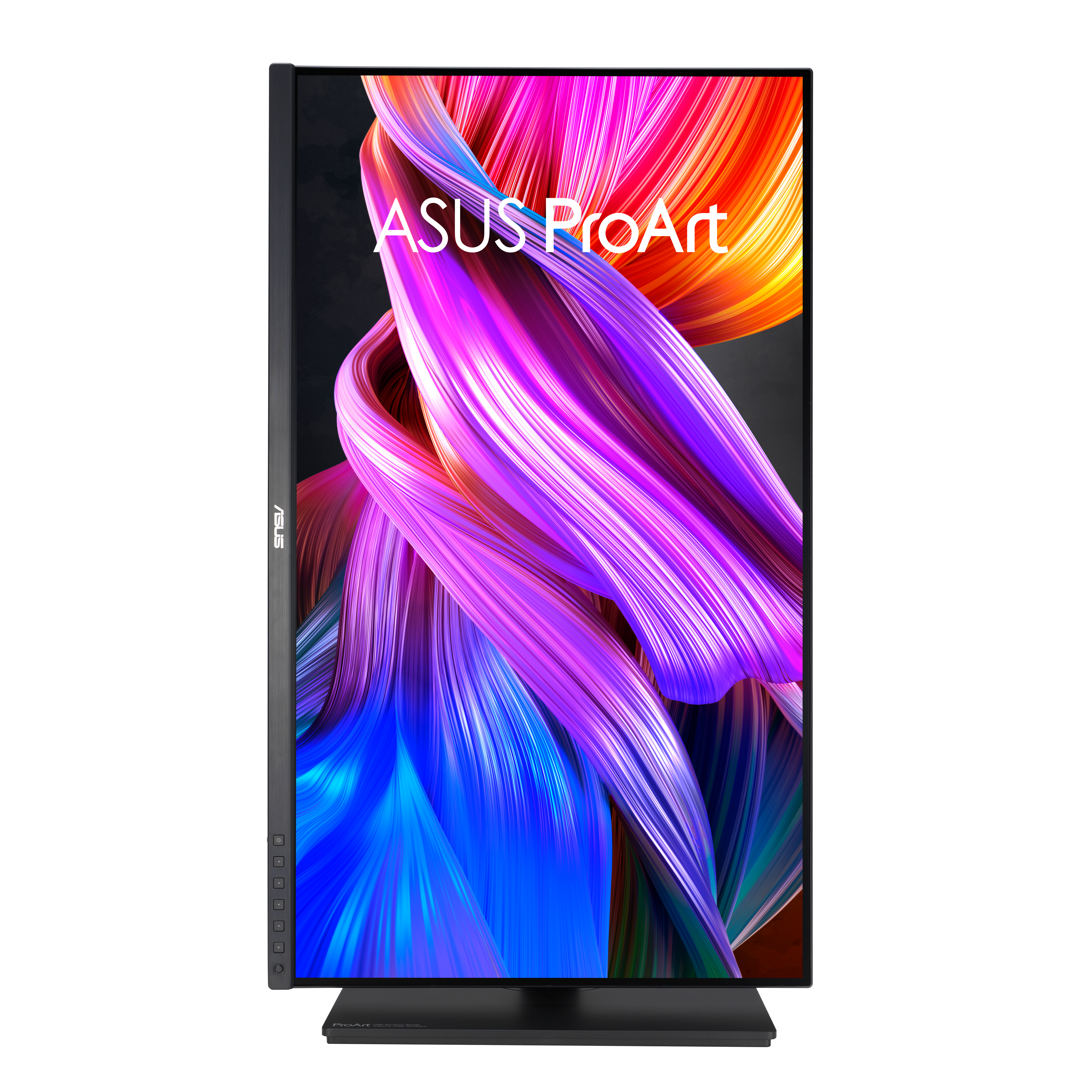 ASUS ProArt Monitor. Der Bildschirm zeigt ein abstraktes, farbenfrohes Kunstwerk.
