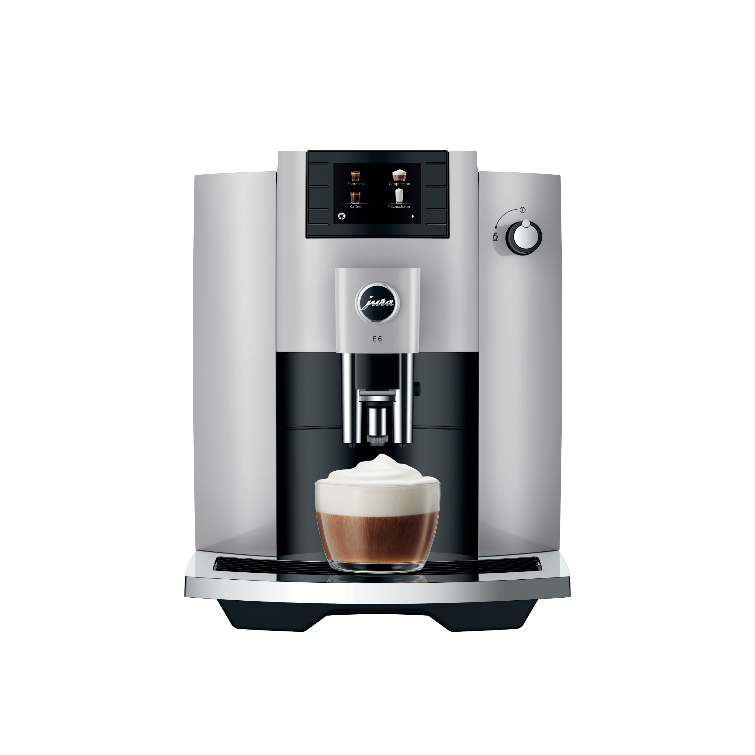 Kaffeemaschine, die Kaffee in eine durchsichtige Glastasse brüht.
