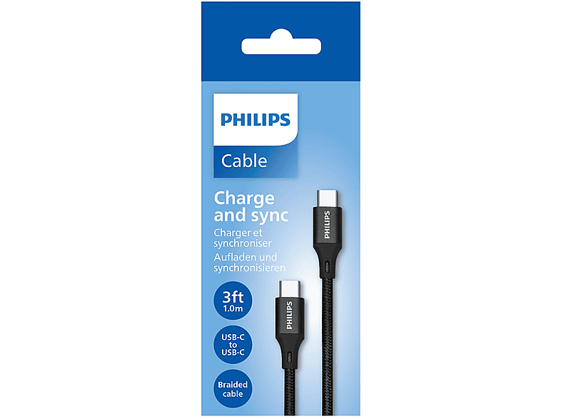 PHILIPS DLC5531C Type-C to Type-C, 1.2m, PD, 480 Mbps, Örgülü Hızlı Data ve Şarj Kablosu Siyah_5