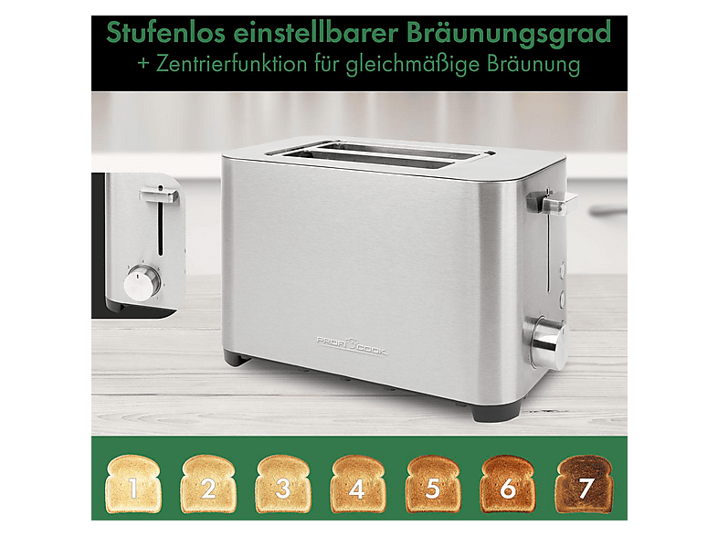 PROFI COOK 2-Scheiben-Toaster PC-TA 1251, edelstahl