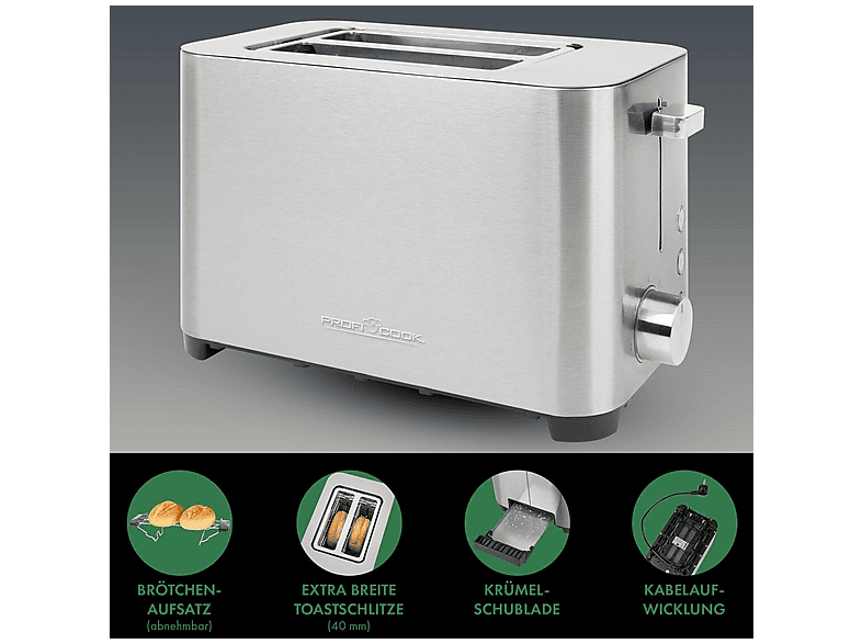 Profi Cook PC-TA 1251 Toaster (Silber, 850 Watt, Schlitze: 2) — Foto 3 von 5