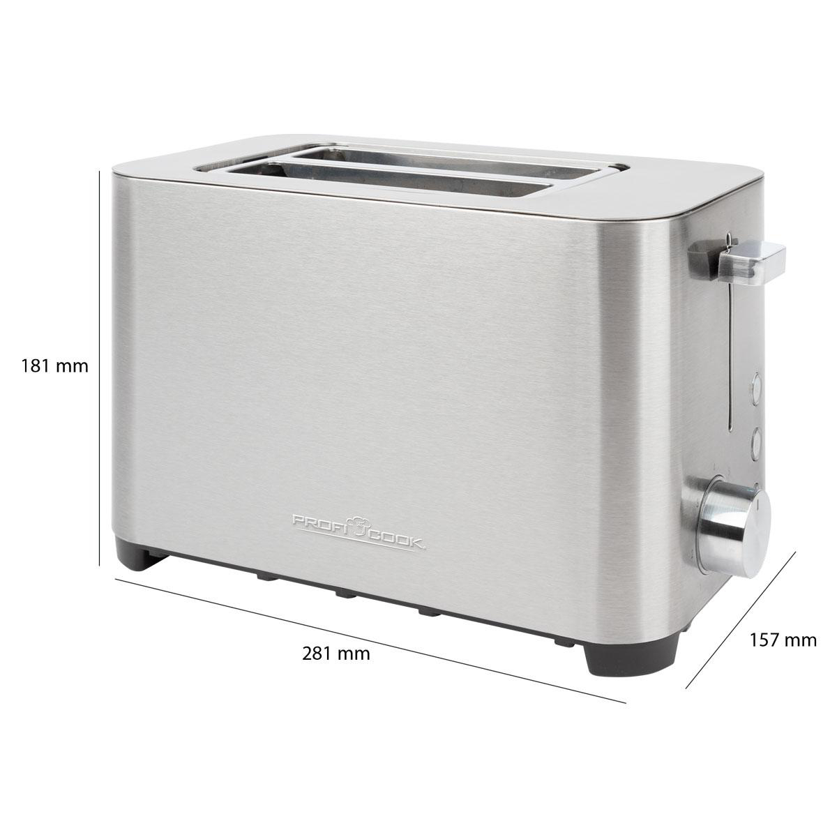 Silberner Toaster mit zwei Schlitzen und Bedienelementen.