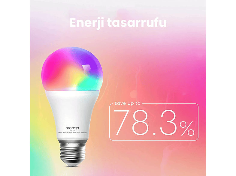 MEROSS Wi-Fi Uzaktan Kontrollü Akıllı Enerji Tasarruflu 810 Lümen RGB LED Ampul_2