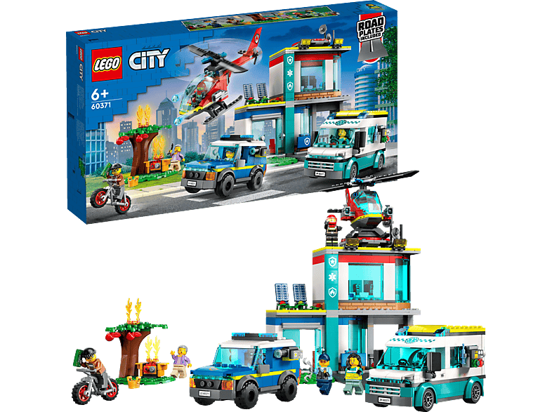 LEGO City 60371 Hauptquartier der Rettungsfahrzeuge Bausatz, Mehrfarbig
