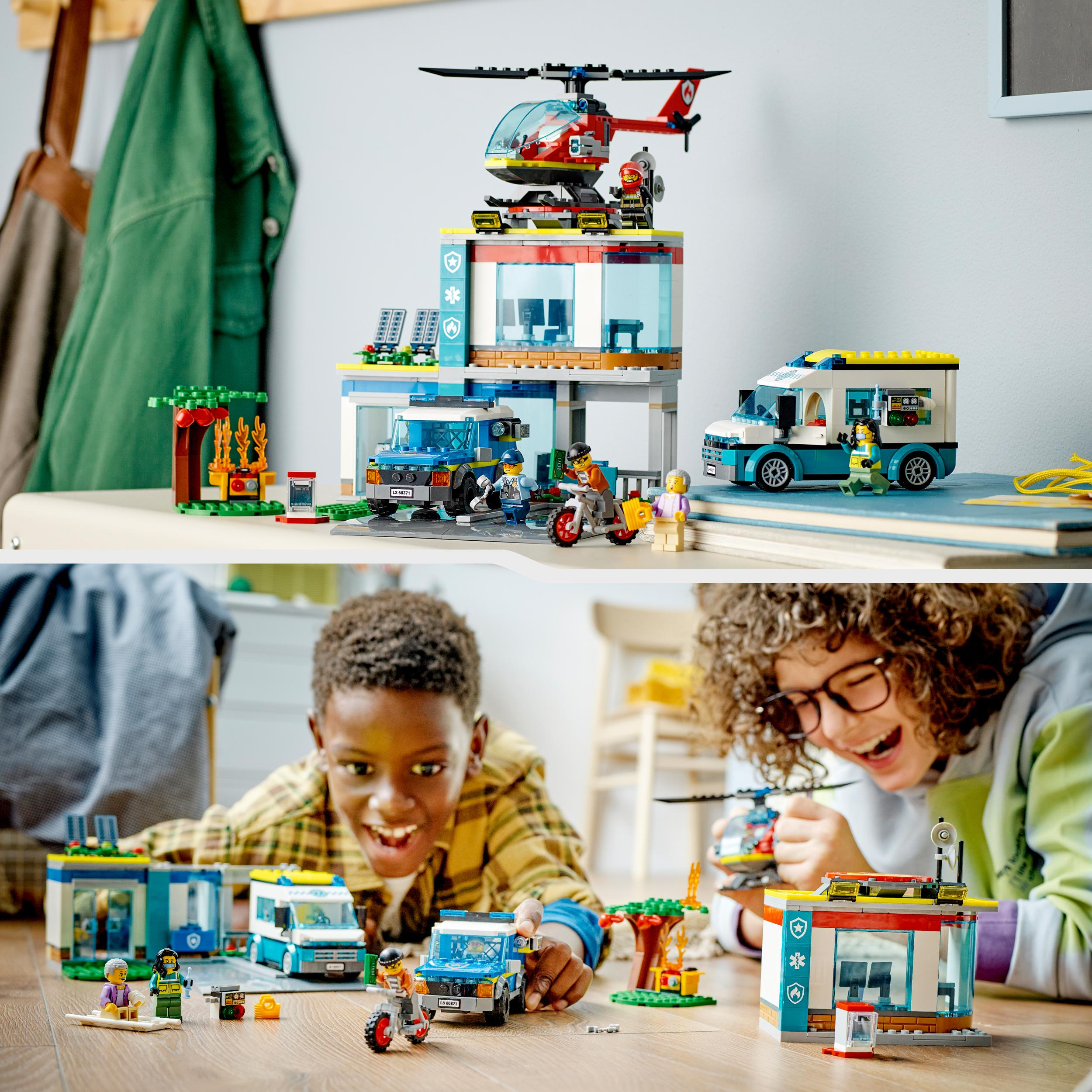 LEGO City 60371 Hauptquartier der Rettungsfahrzeuge Bausatz, Mehrfarbig