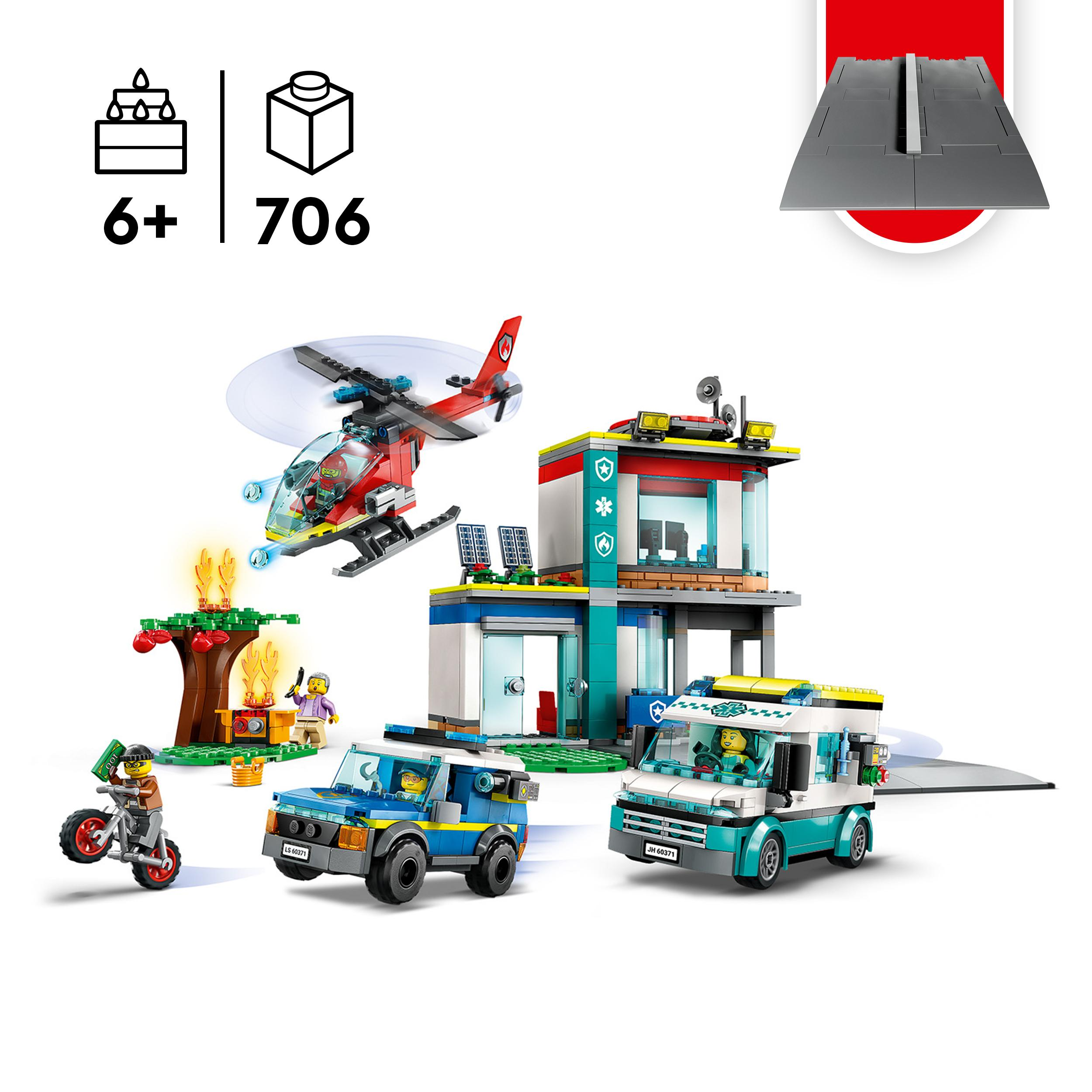 LEGO City 60371 Hauptquartier der Rettungsfahrzeuge Bausatz, Mehrfarbig