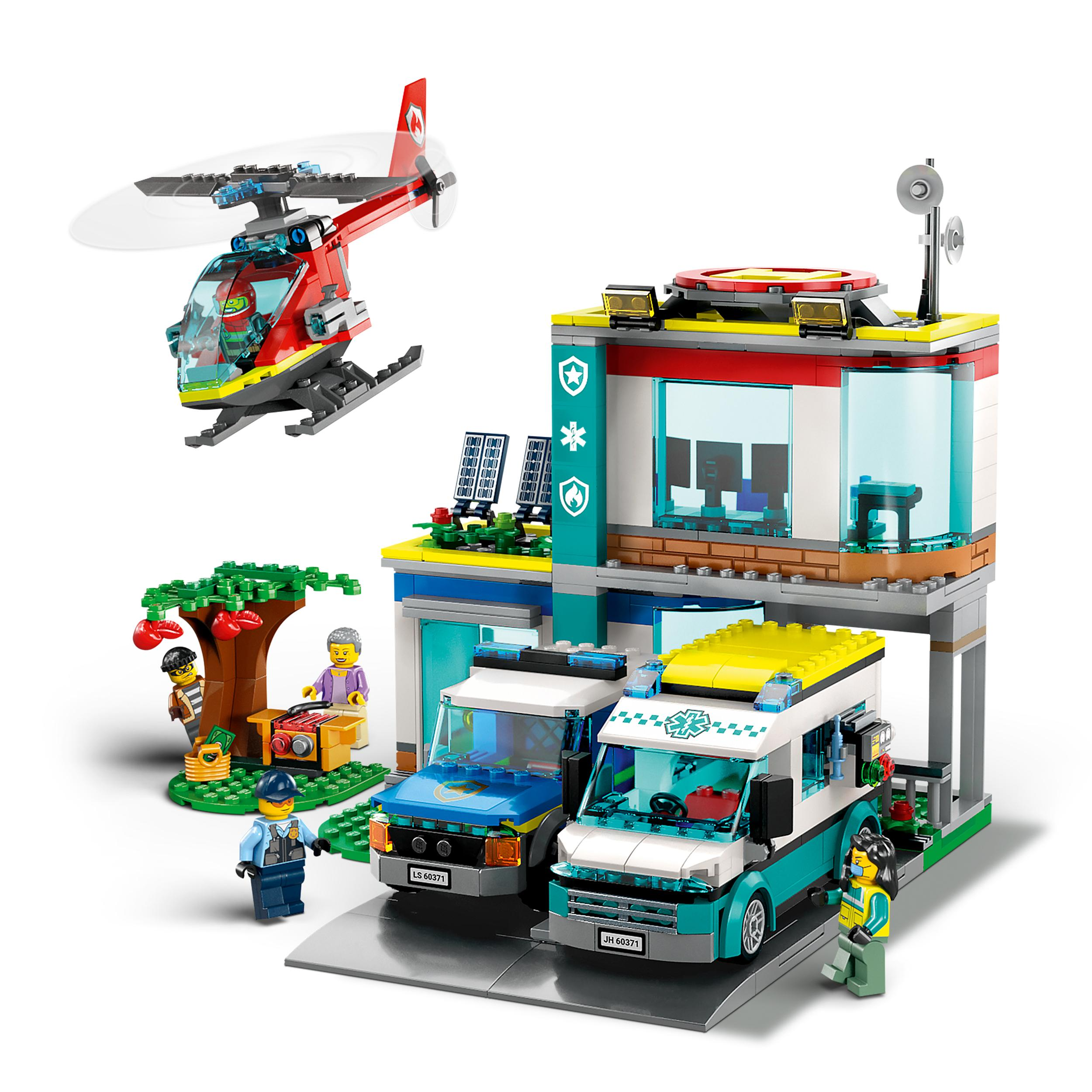 LEGO City 60371 Hauptquartier der Bausatz, Mehrfarbig Rettungsfahrzeuge