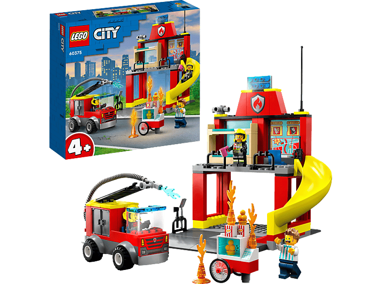 LEGO City 60375 Feuerwehrstation und Löschauto Bausatz, Mehrfarbig