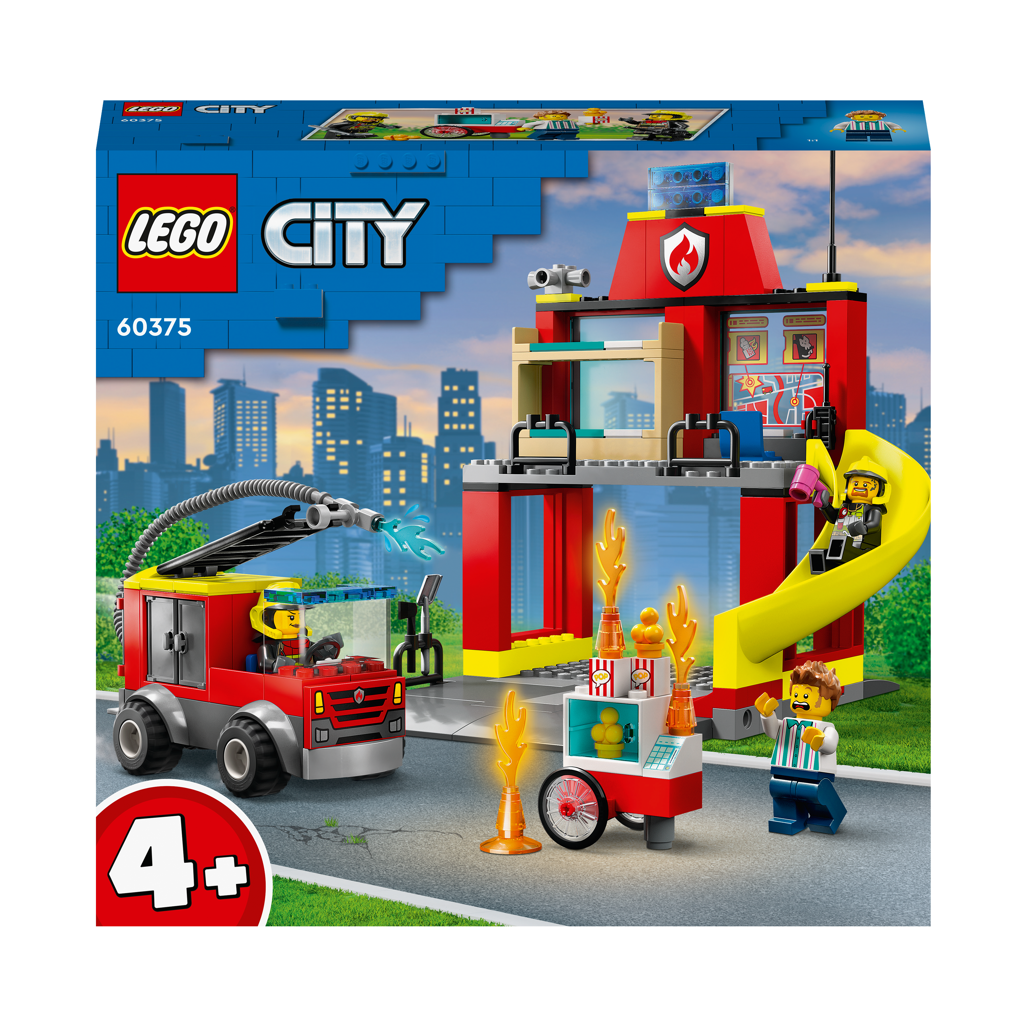 LEGO City 60375 und Mehrfarbig Bausatz, Löschauto Feuerwehrstation