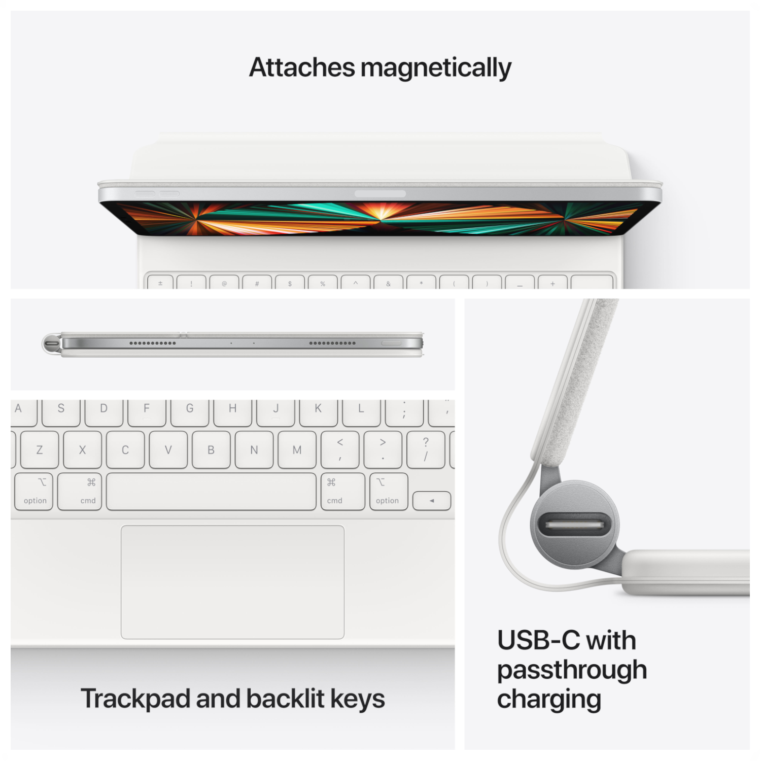Apple Magic Keyboard met een tablet aangesloten, met functies en opladen.